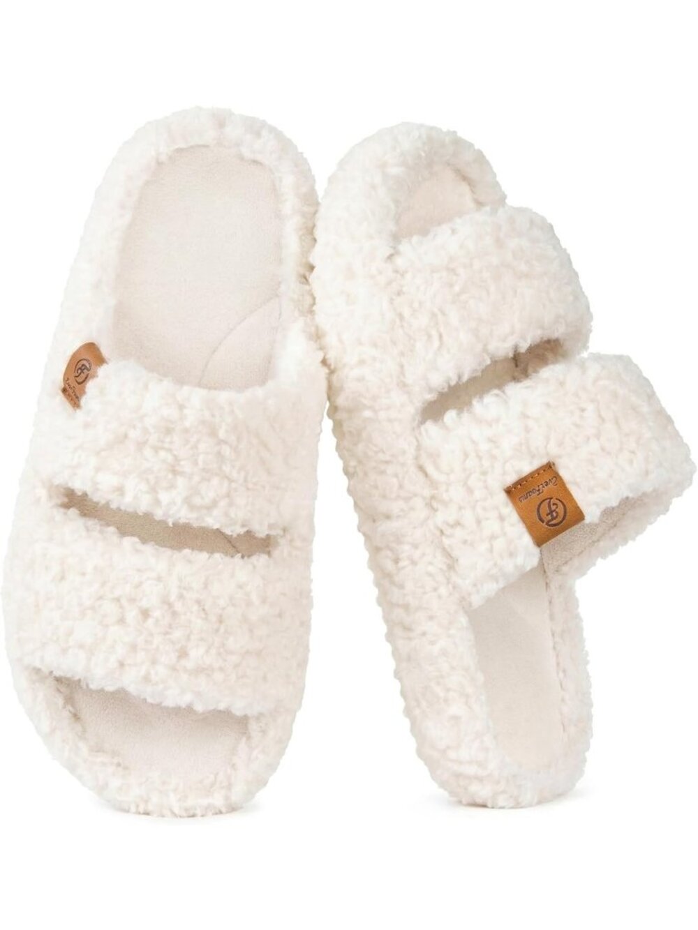 Women's White Fuzzy Open Toe Soft Comfy Memory Foam Indoor House Slipper Shoes